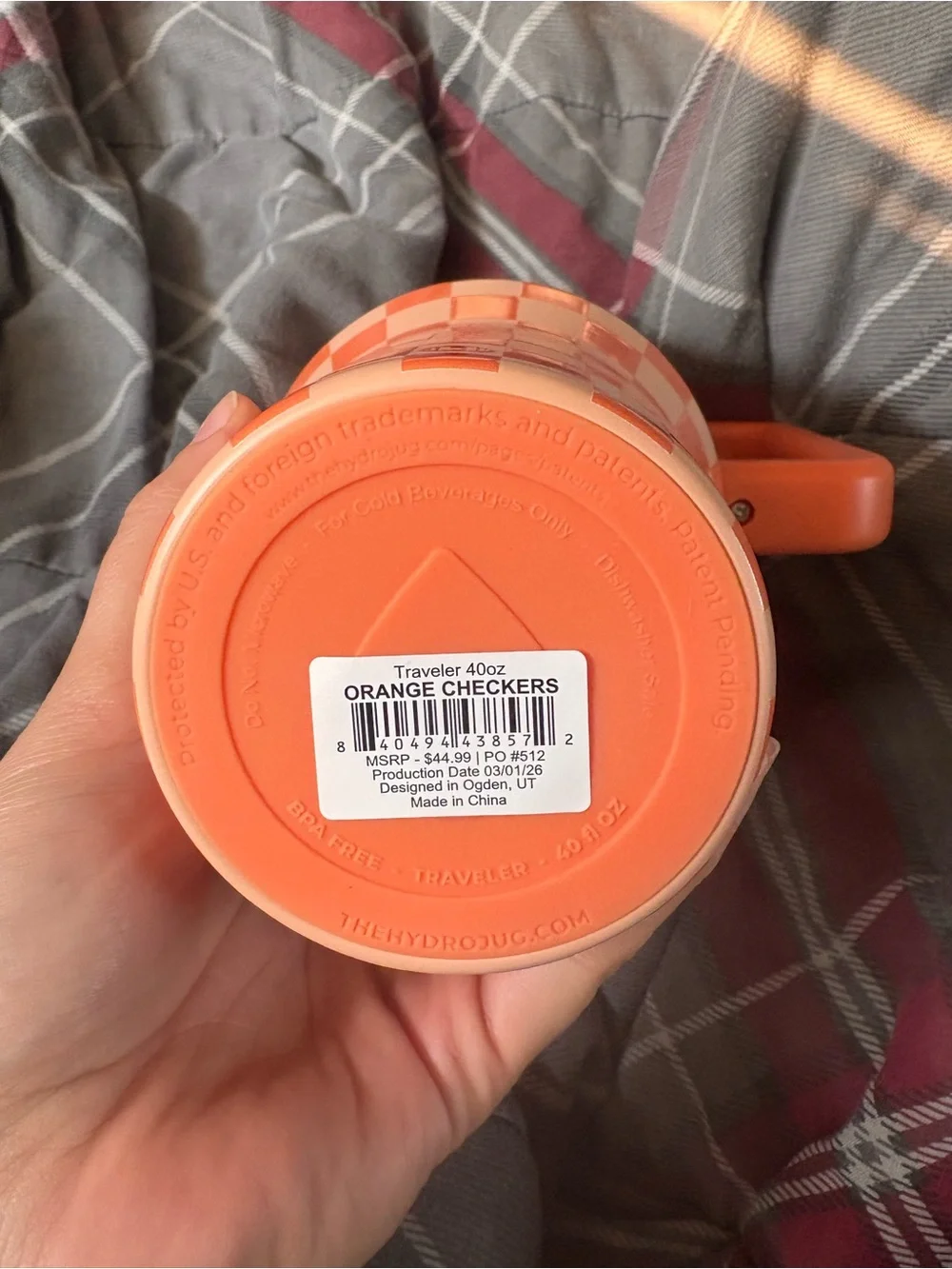 NWT HydroJug 40oz Traveler Orange Checkers